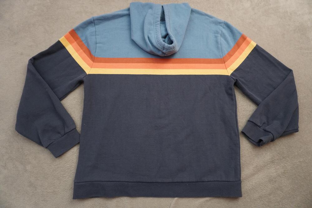 Marine Layer Hoodie Mens Large Blue Retro Stripe Pullover Fleece Kangaroo Pocket - Picture 7 of 13